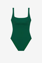 Green one-piece swimsuit with ribbed fabric