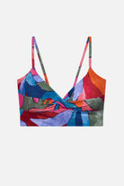 Multicolored abstract printed midkini swim top with matching swim bottoms