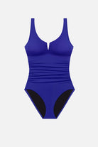 Bright blue one-piece swimsuit
